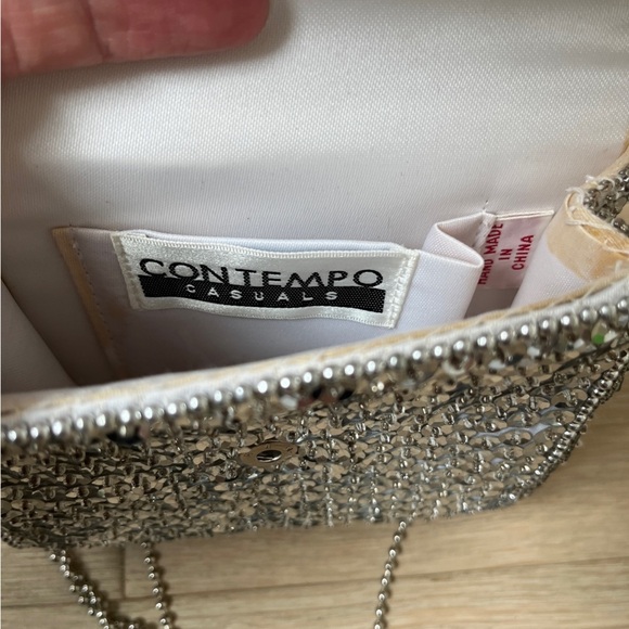 Vintage 90s Contempo Casuals Evening Silver Sequin Mini Purse Crossbody Bag - Picture 4 of 4